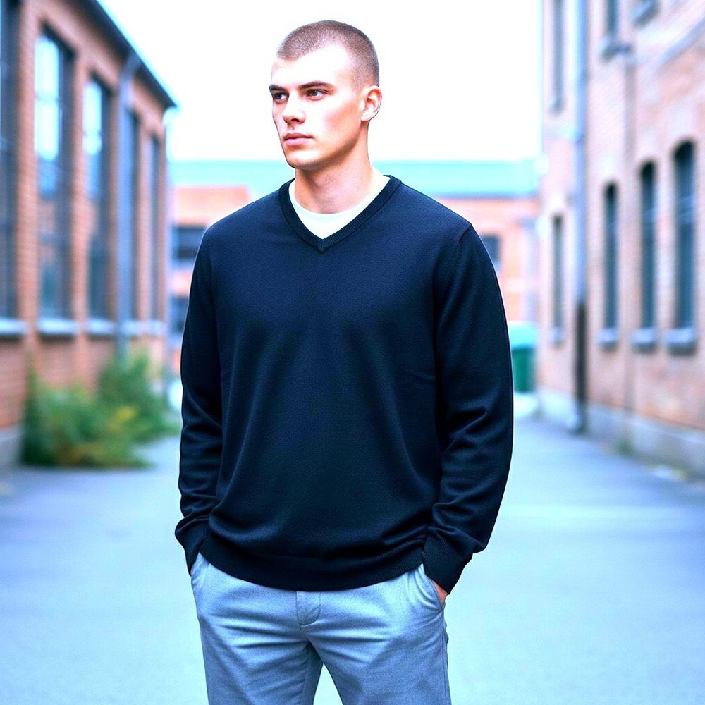 Lands End Mens 100% Cashmere V-Neck Sweater Navy Blue Large Tall 42-44 Soft